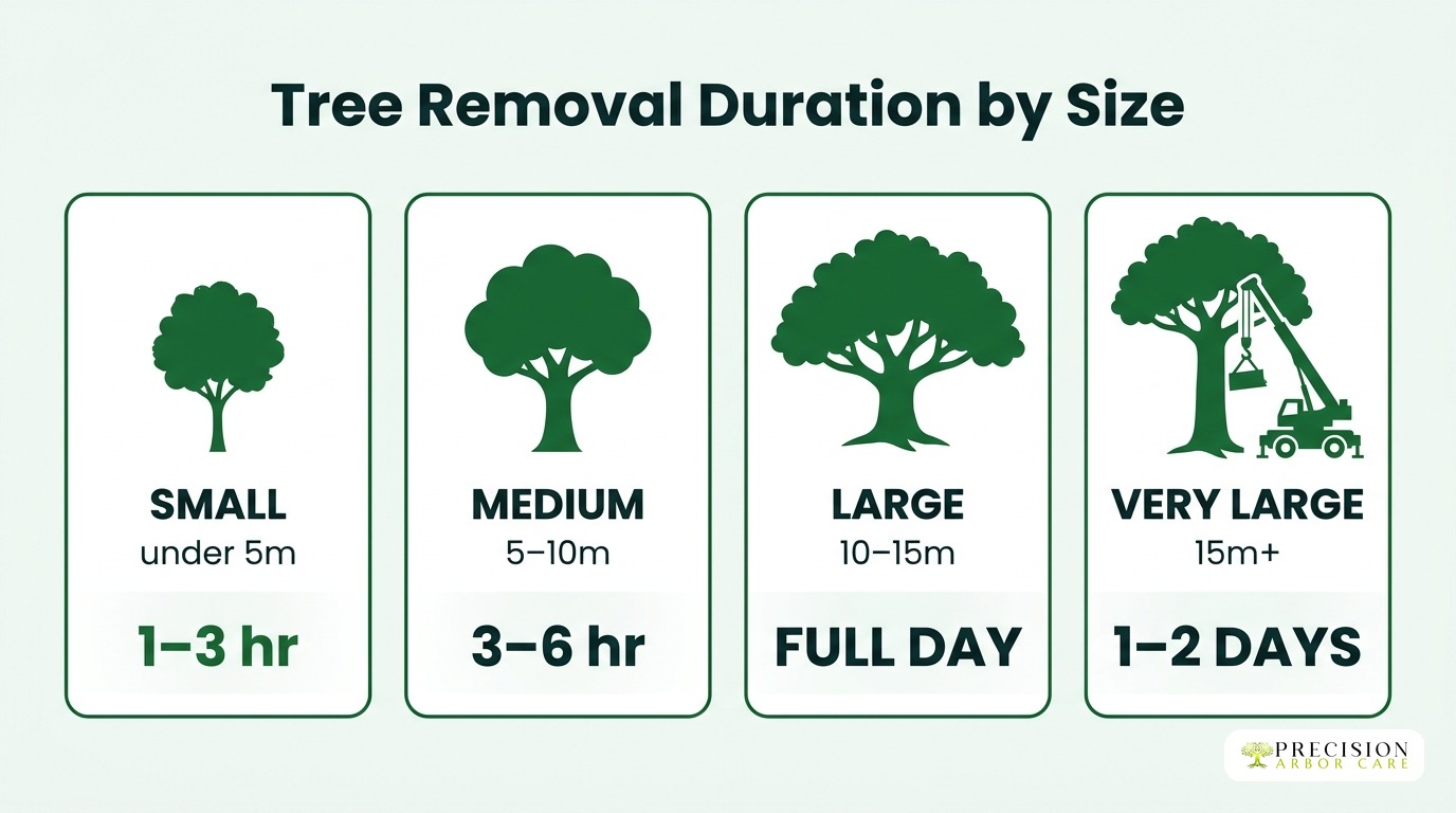 Chart showing tree removal times based on size categories in Melbourne.