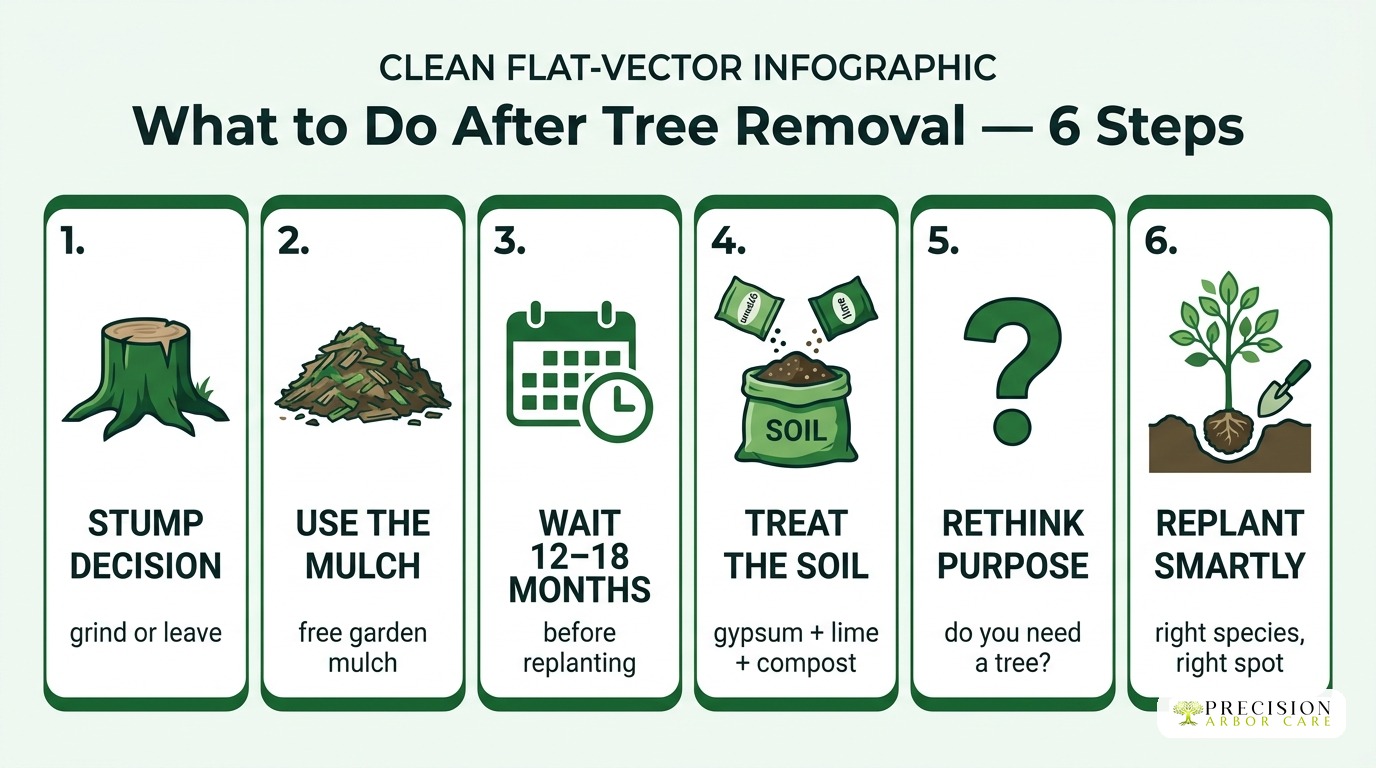Illustration of the 6-step tree removal process by Precision Arbor Care in Melbourne.