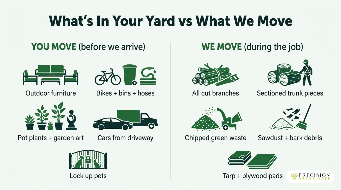 What you move before tree removal vs what the crew moves during the job
